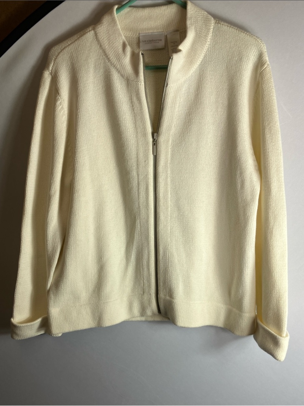 Liz Claiborne Cream Zip-Front Knit Jacket